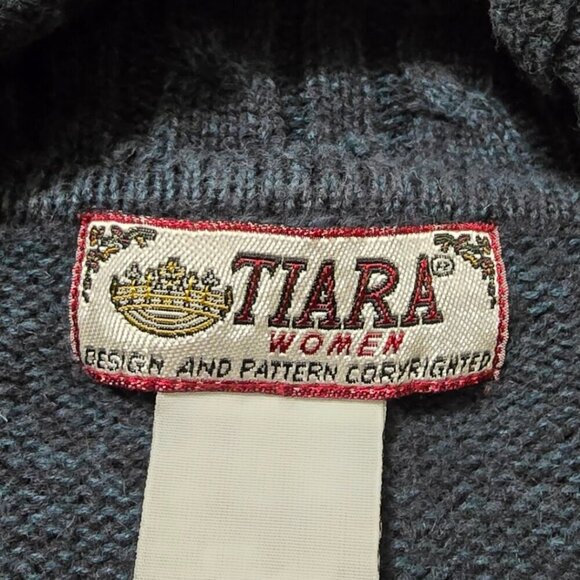 Tiara Woman Vintage Blue Fair Isle Ramie Blend Zip Front Sweater Sz 1X - Picture 6 of 8